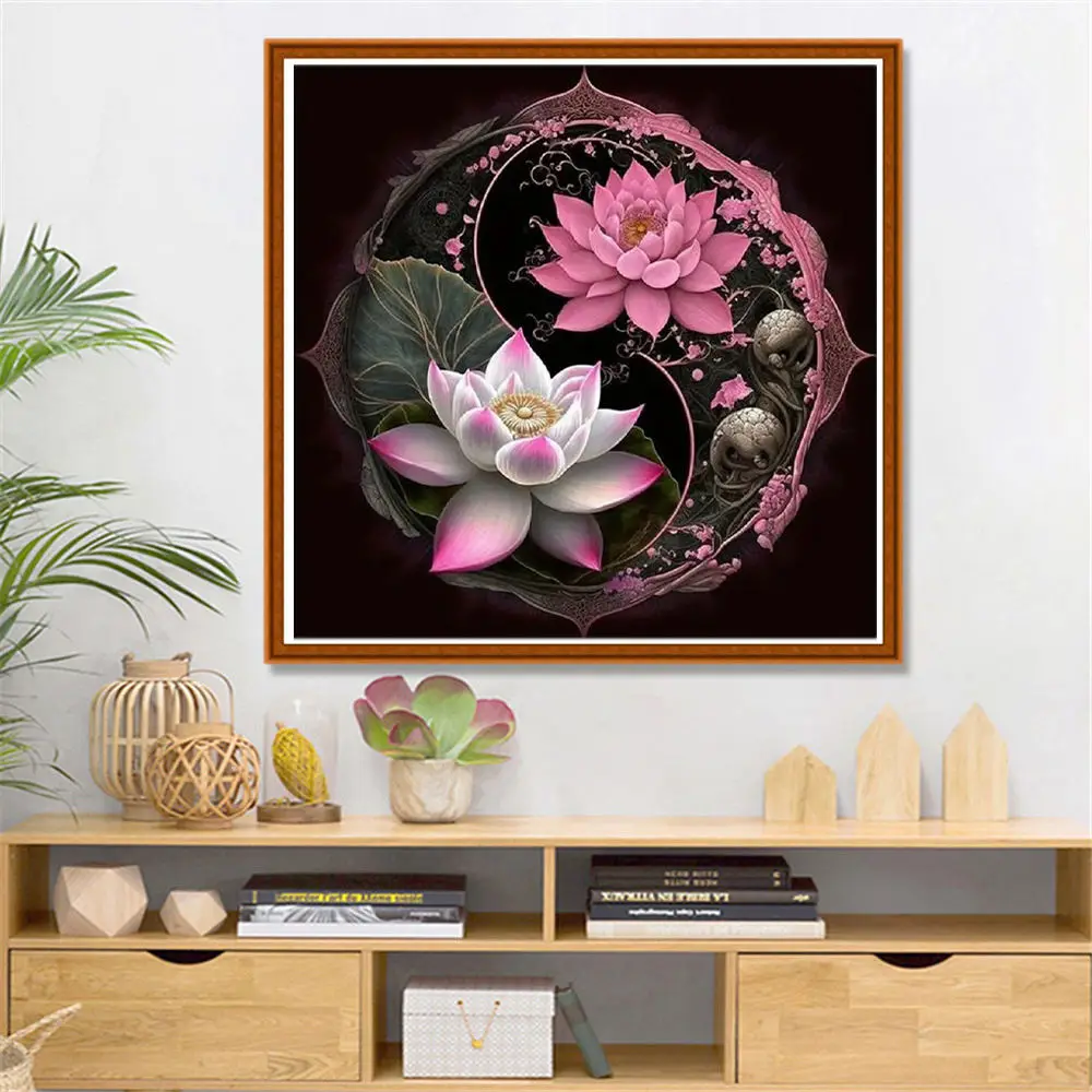 Full Drills 30x30cm Mosaic Embroidery Lotus Handicrafts Tai Chi Diamond Painting 5d Floral Home Decor Flower Drawing Gift