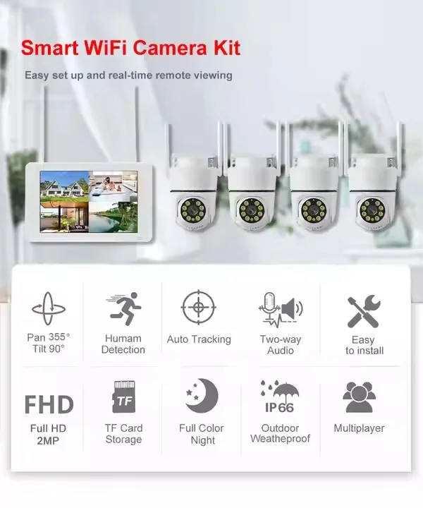 5MP CCTV KIT with screen ,2 Gun type and 2 Cloud billiard machine  WIFI wireless security camera