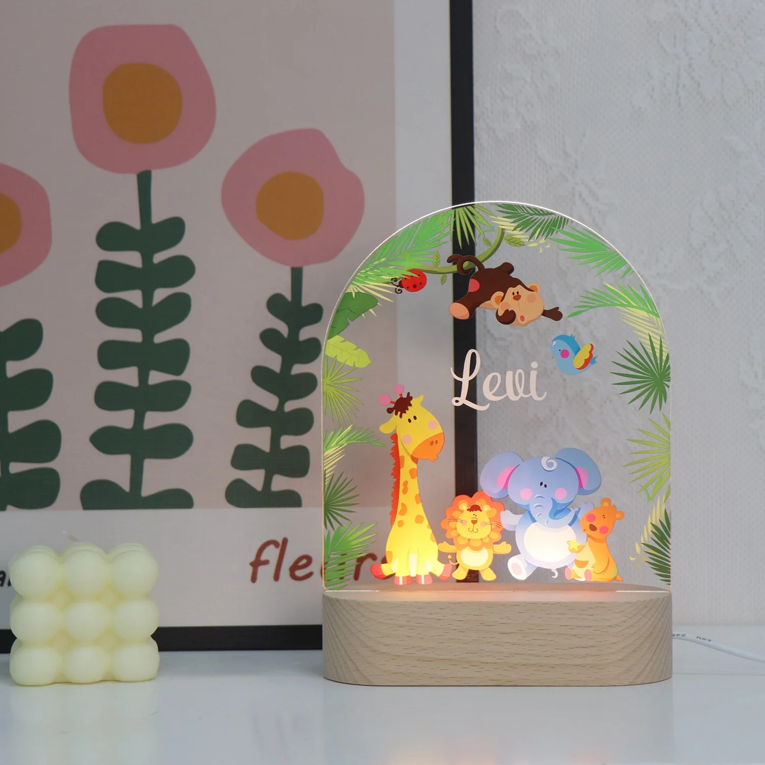 Funny Animals UV Night Light Creative Gift UV Night Lamp USB Wooden Led UV Lights For Kids personalized lamp children