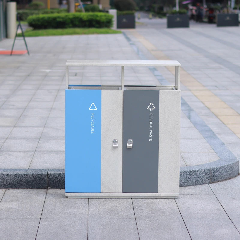 Large capacity galvanized steel commercial waste bins metal trash can outdoor public litter bin with lids for park street