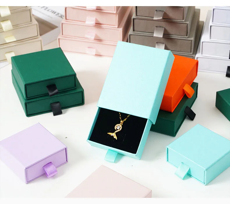 SSeeSY Small Custom Earring Bracelet Necklace Ring cases Gift Paper cardboard Drawer Jewelry Packaging Box With Logo