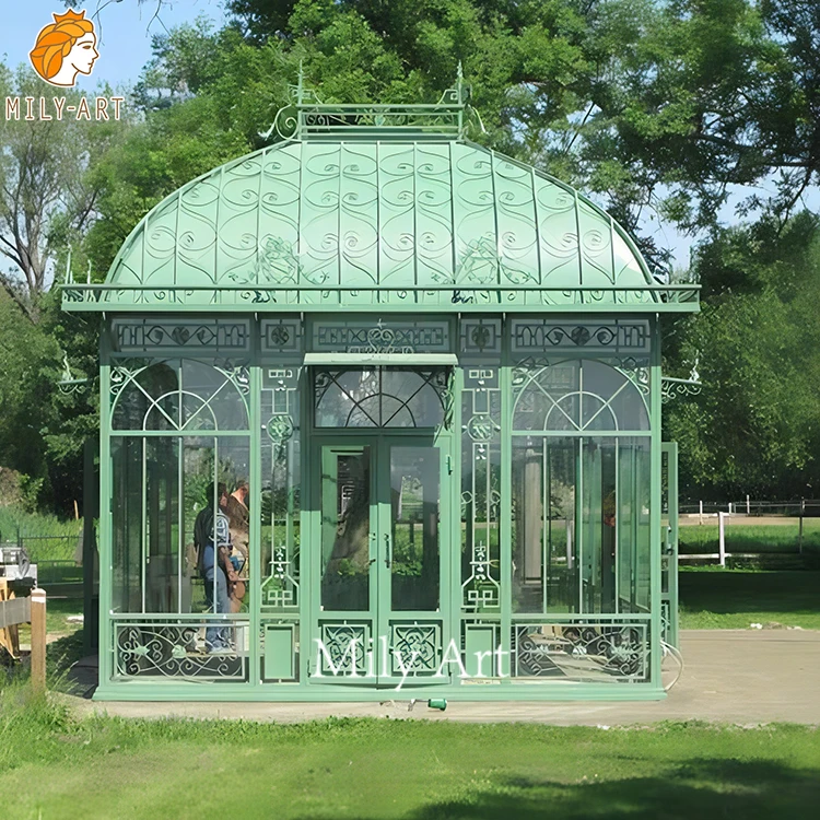 Large Size Backyard Iron Glass Greenhouse with Metal Frame for Sale