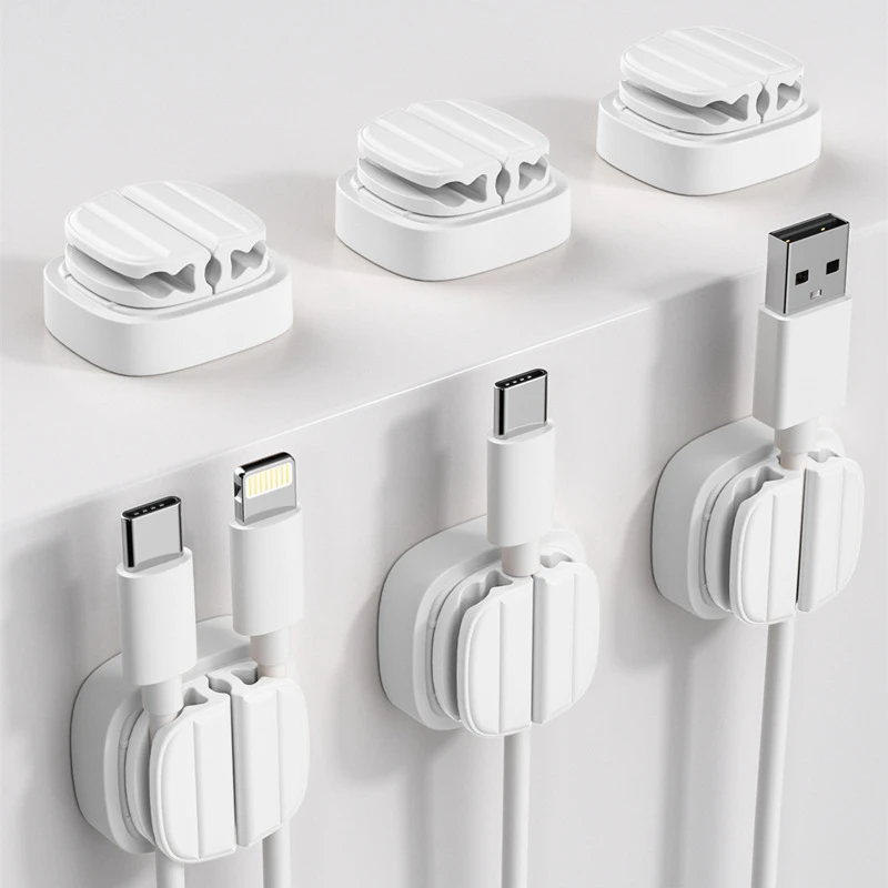 3-in-1 Spring Retractable Cable Organizer No Drill Self Adhesive Wire Holder for Desk Cord Management Tidy Solution