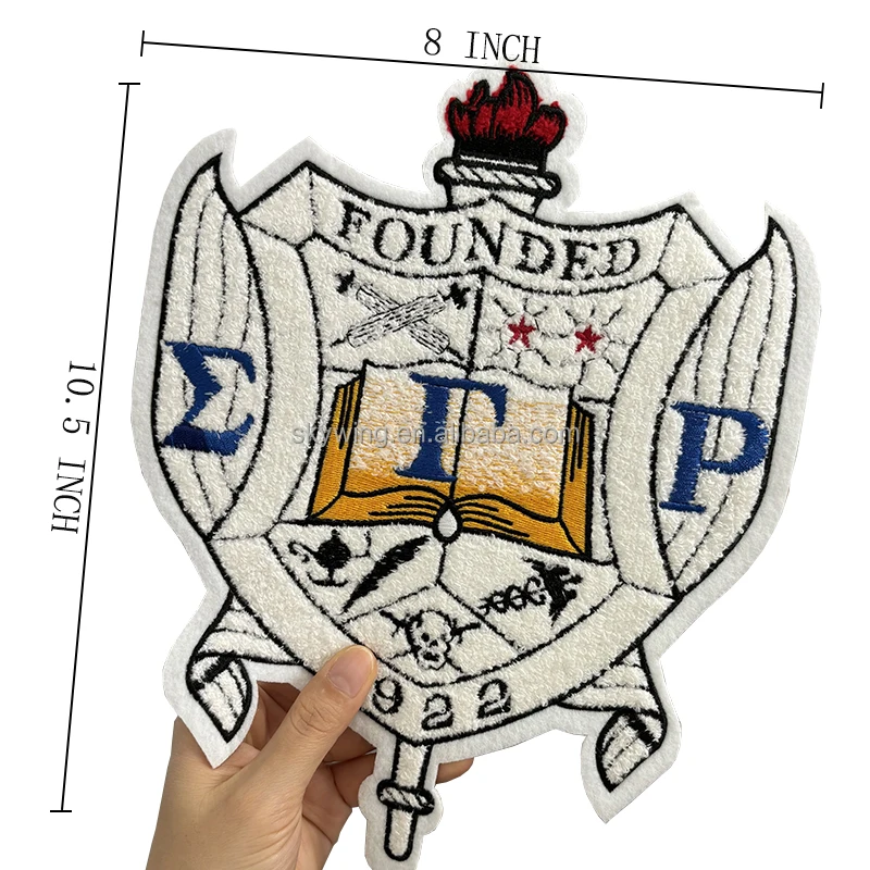 Large Black & White Chenille SGRho Sorority Year 1922 Sigma Gamma Rho Soror Crest Chenille Embropidery Iron Hoodies Patches