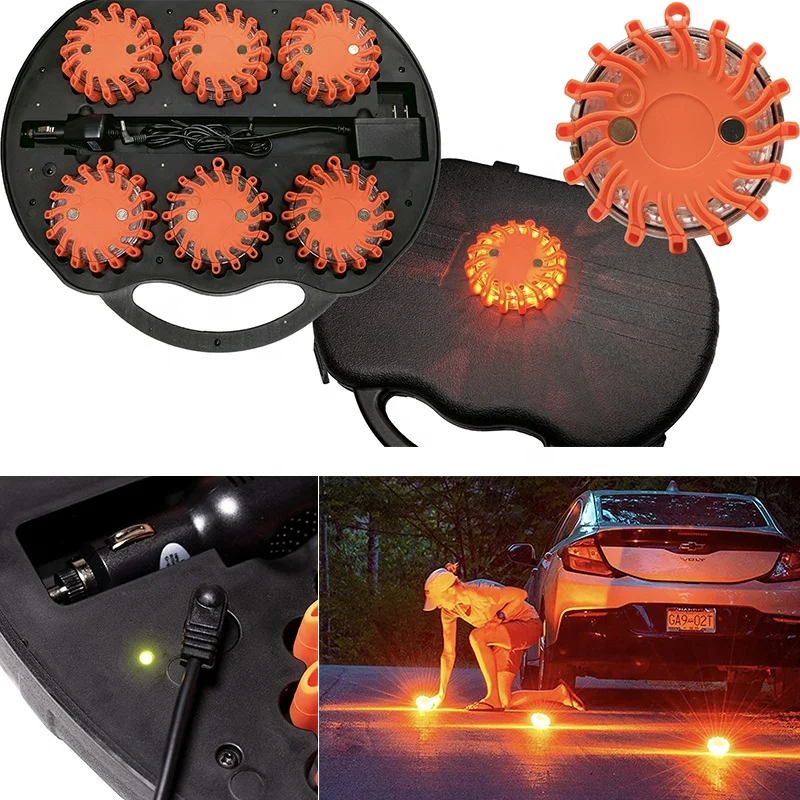 6 Pack 16 LED Car Emergency LED Safety Light Warning Beacon Lamp Rechargeable Road Flares For Traffic Truck Alert Road Hazard