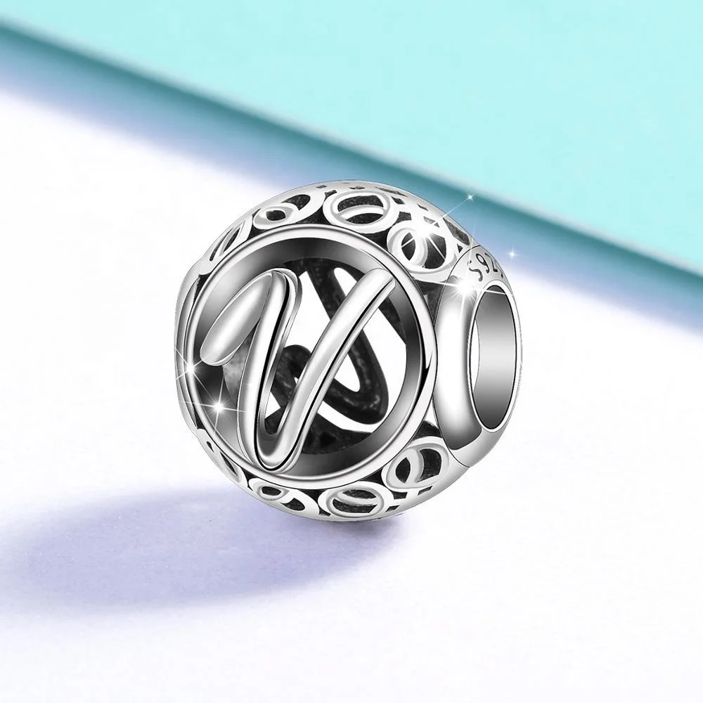 Diy jewelry 925 sterling silver custom logo alphabet metal bracelet spacer charm beads