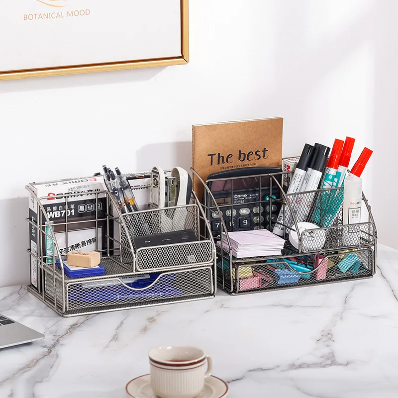 Mesh 3-Tier Letter Tray Desk Organizer with 5 Vertical File Holders Paper Desktop File Folder Stationery Organizer for Storage