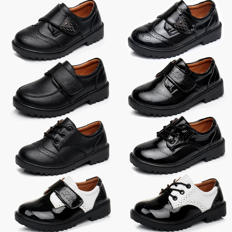 Brogue black primary school dress shoes for kids for students