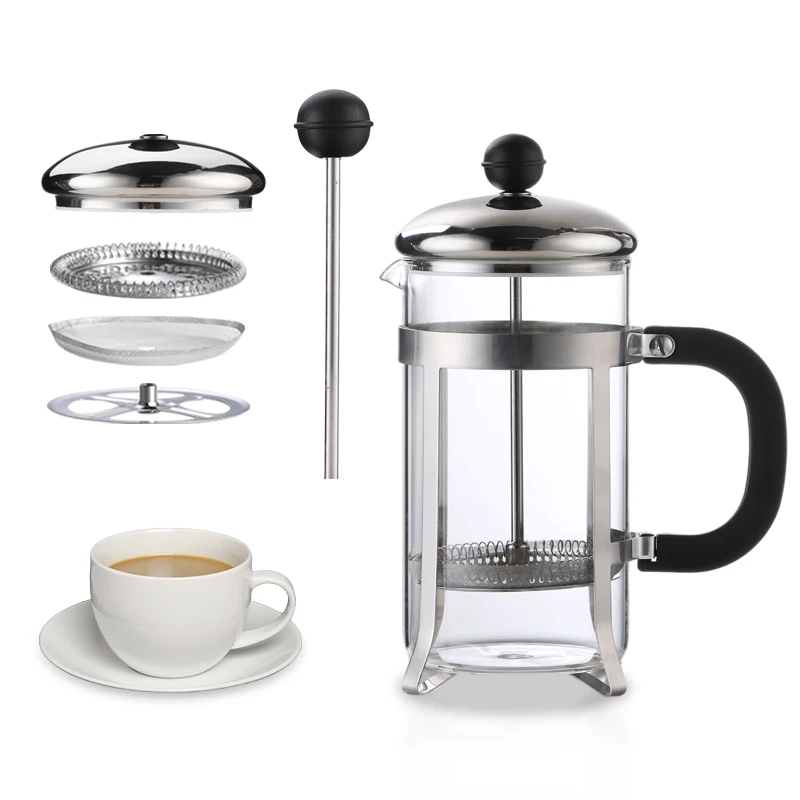 Best Selling High Borosilicate Glass French Press Coffee Maker Manufacture 304 Stainless Steel  Coffee Maker