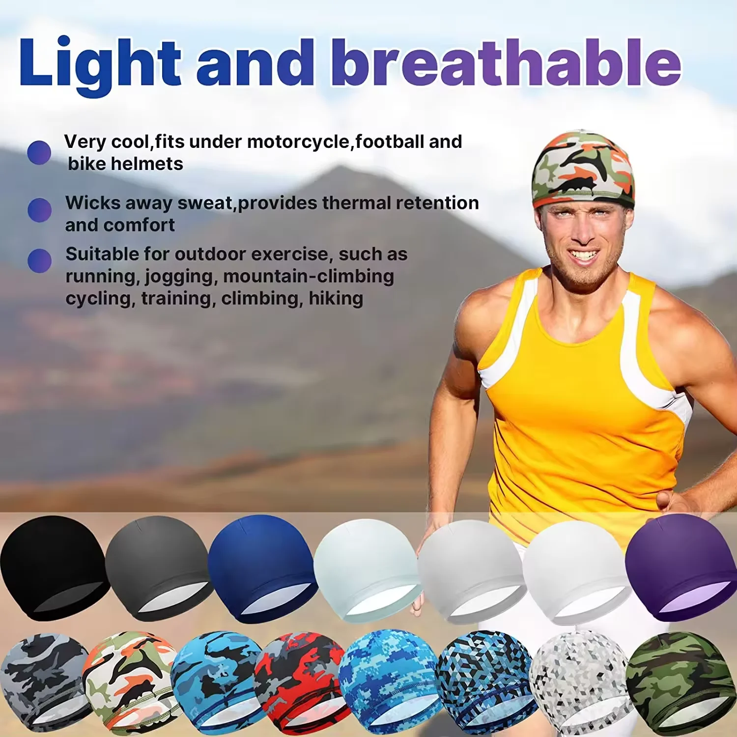 LRT Moisture Wicking Safety Helmet Inner Liner Skull Cap Custom Quick Dry Camouflage Cycling & Mountaineering Skull Cap