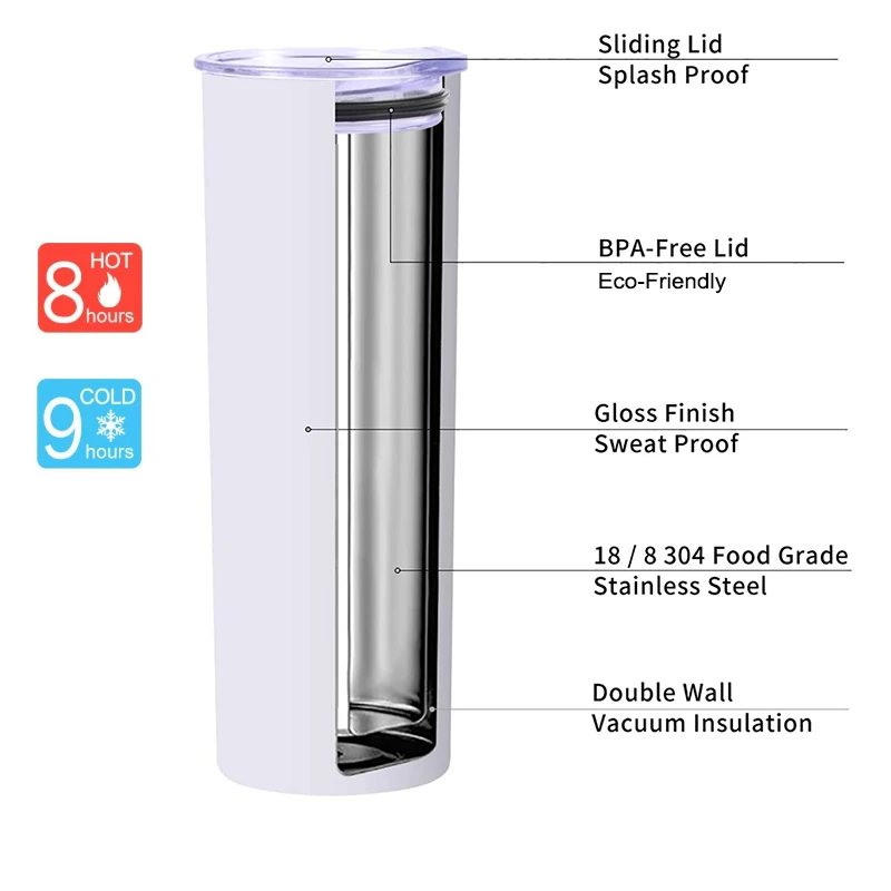 Wholesale 20 oz Blank Tumbler 20oz Skinny Straight Sublimation Tumbler