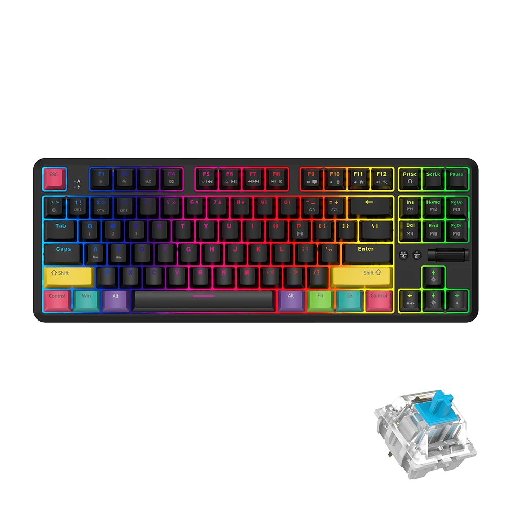 NACODEX K870T 87-key Black Blue Switch Hot-swappable Programmable mechanical keyboard BT 5.0 wired dual-mode RGB backlight
