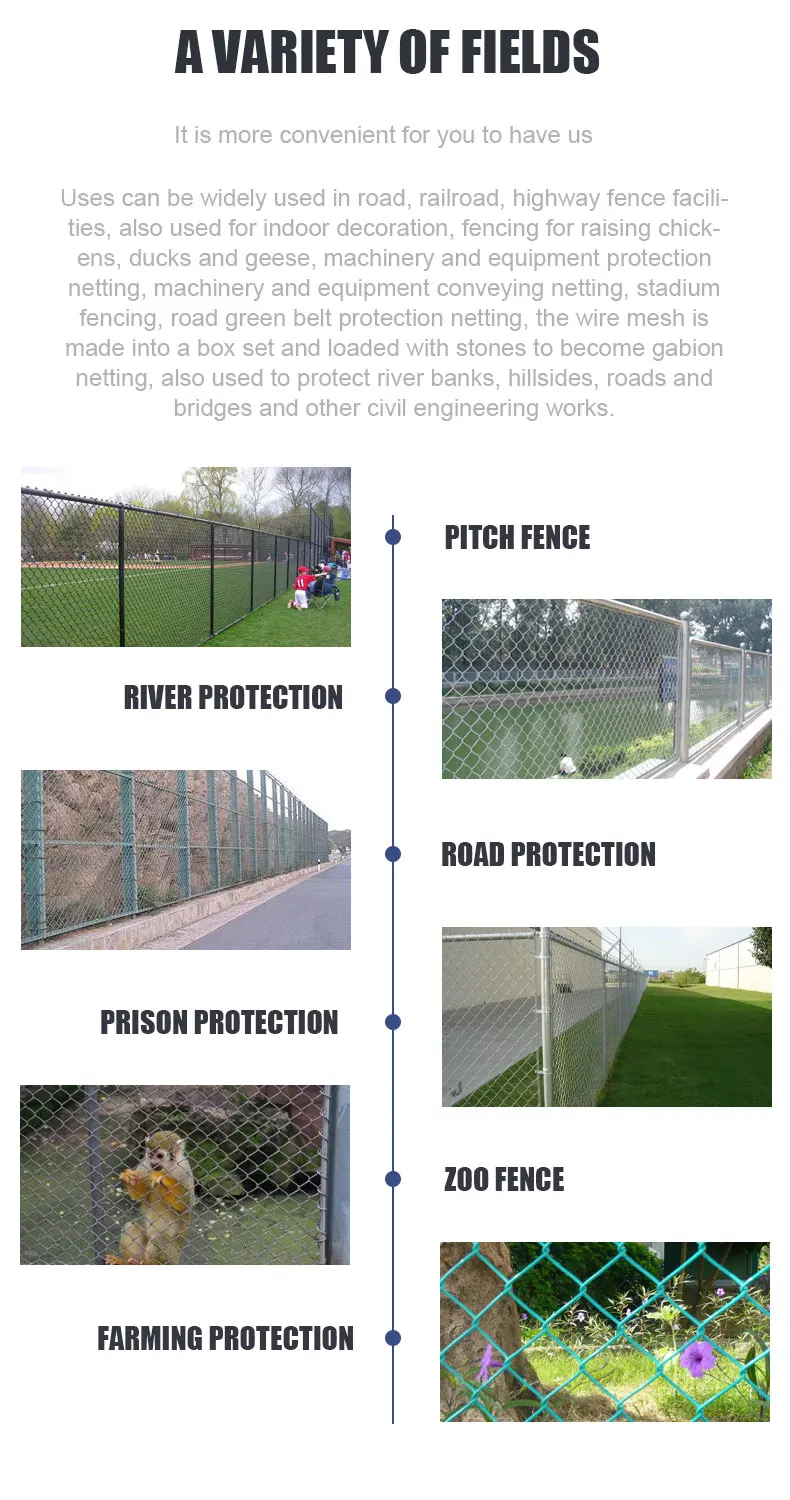 Residential pvc coated chain link fence Seaside fence zinc coated diagonal wire mesh Sports field woven stadium fence  