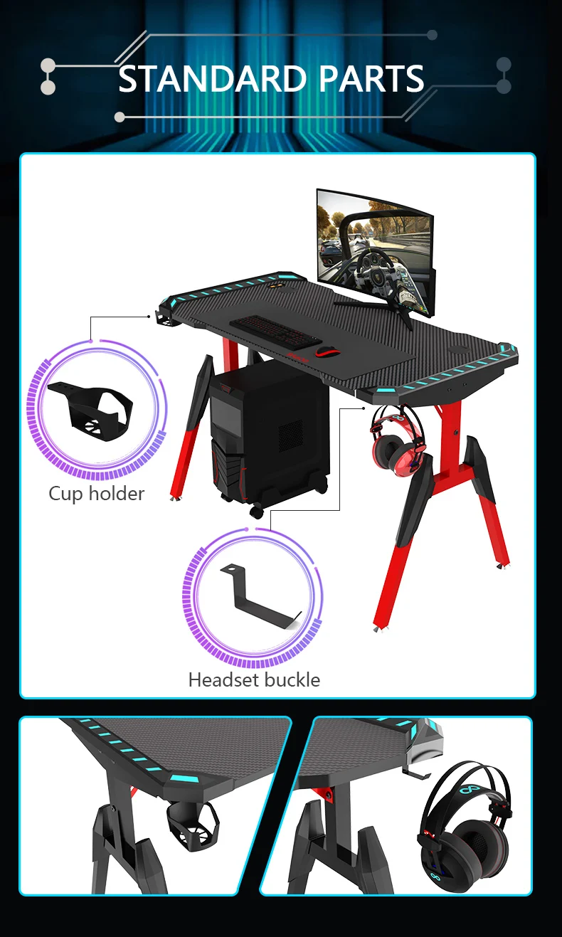 Aor Esports hot sale custom study and racing computer pc gaming desk with rgb led