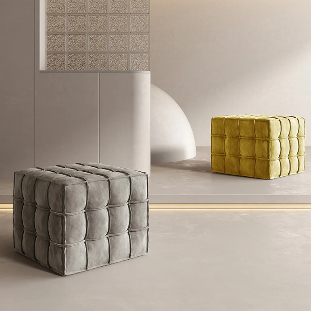 Modern Velvet Square Fabric Sofa Footstool Fabric Tufted Pouf Ottoman Chair Pouf Living Sofa Ottoman