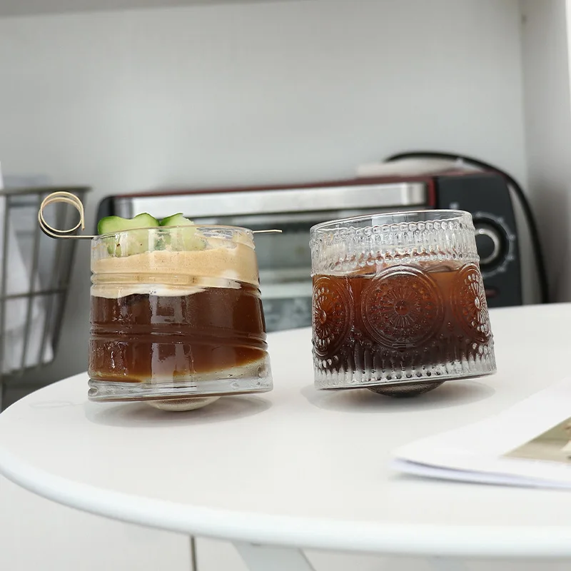 Creative carving Thickened rotating crystal tumbler glass spinning whiskey glass