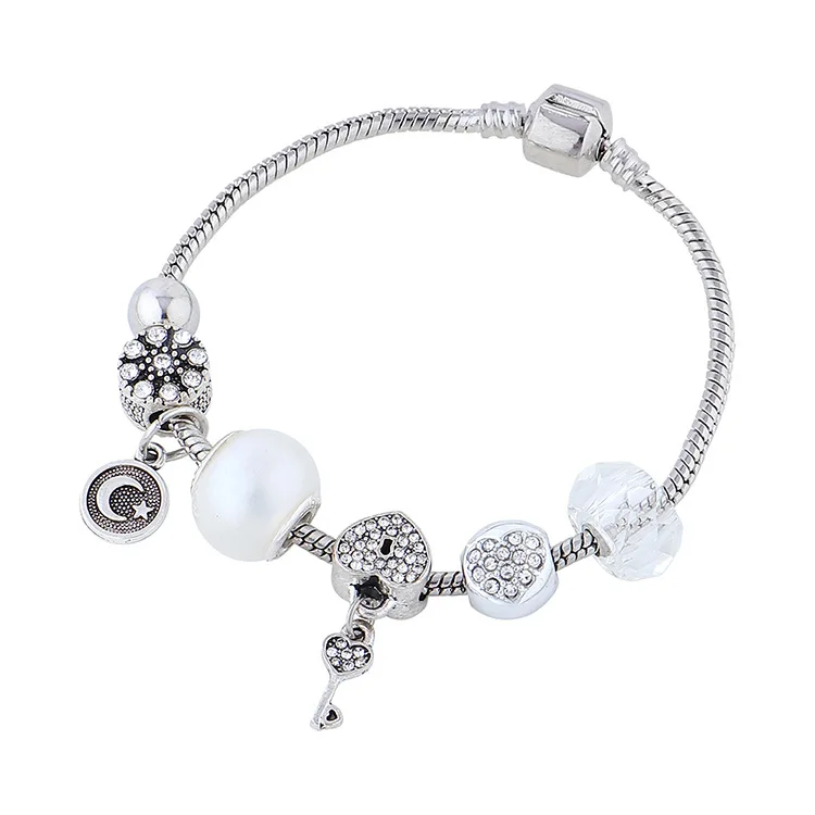 DIY Bracelet Jewelry Big Hole Beaded Beaded Key Pendant Bracelet Glass Beads Heart Shaped Lock Charm Bracelet Women