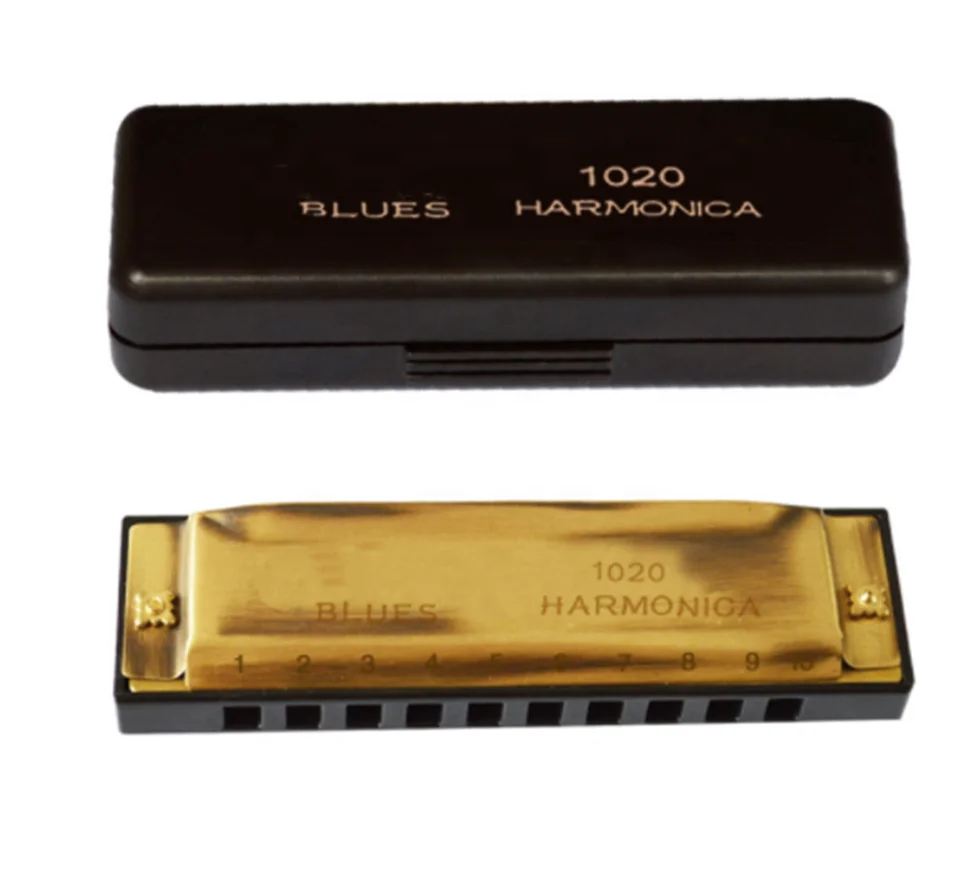 Bronze color 10 hole blues harmonica 20 tone music instruments