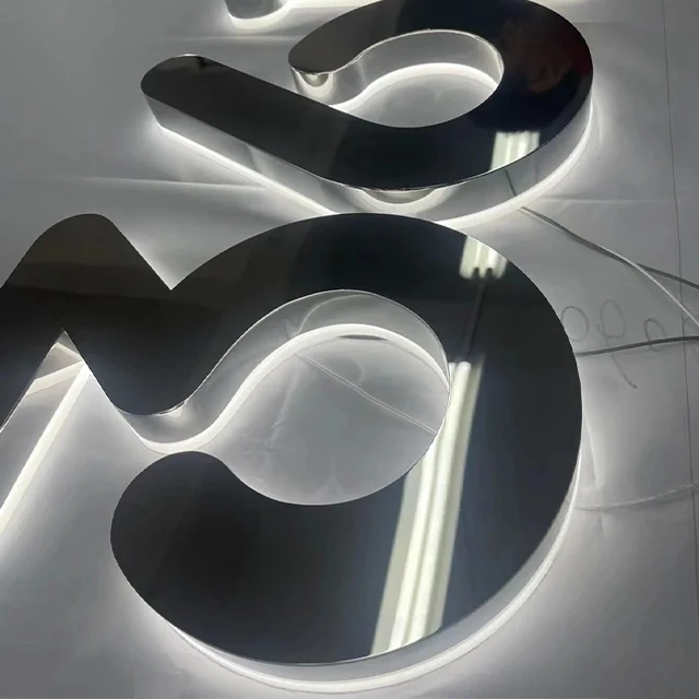 Customized 304 Grade Stainless Steel Polished Mirror Effect 3D Alphabet Metal Sign Illuminated Jinggong Word Sign