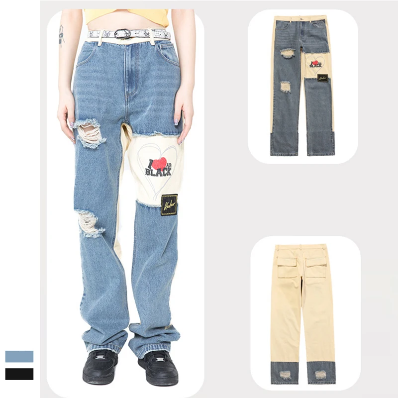 Baggy Retro popular printed jeans 2021 hip hop  street dance popular High Street unisex  patch jeans baggy fit jeans