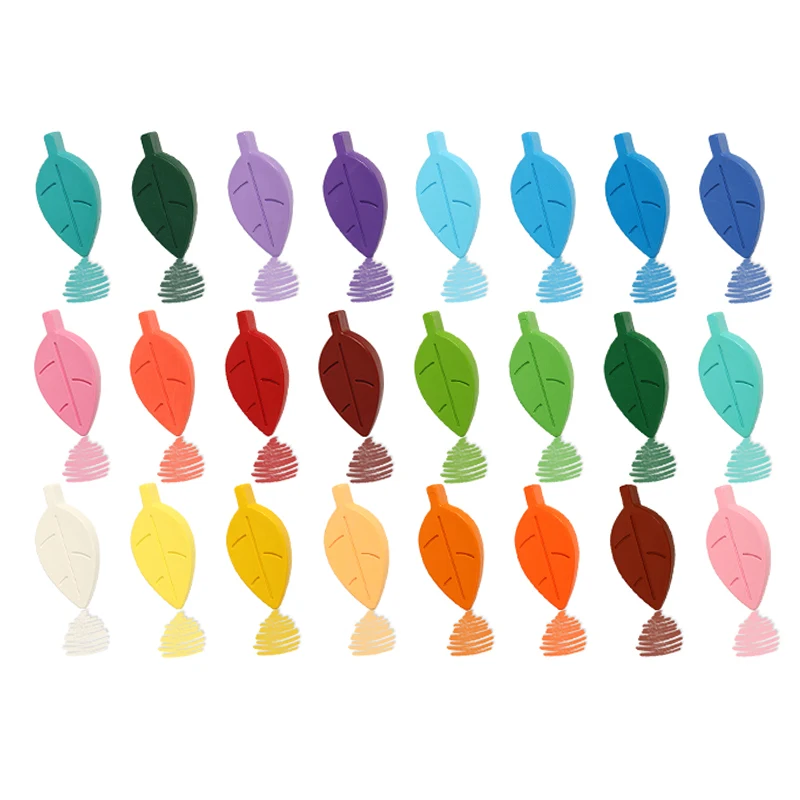 Hot Sale Custom crayons for children 25 Color Toddlers Non Toxic Crayons Bagged Wax Crayon with Leaf Shape