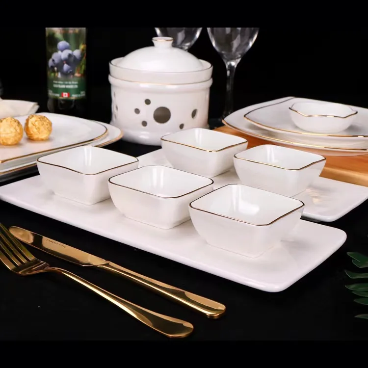 Квадратные тарелки для приправ с золотистыми краями керамическое блюдо вкуса маленькие блюда соуса соевый уксус дешевая миска погружения