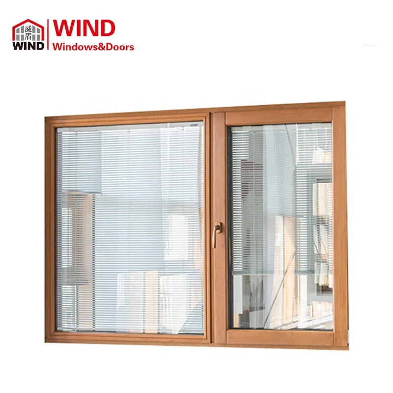 Окна из алюминиевого плакированного дерева с двойной оправой, раздвижное окно из алюминиевого плакированного дерева, двойные остекленные жалюзи со встроенным затвором