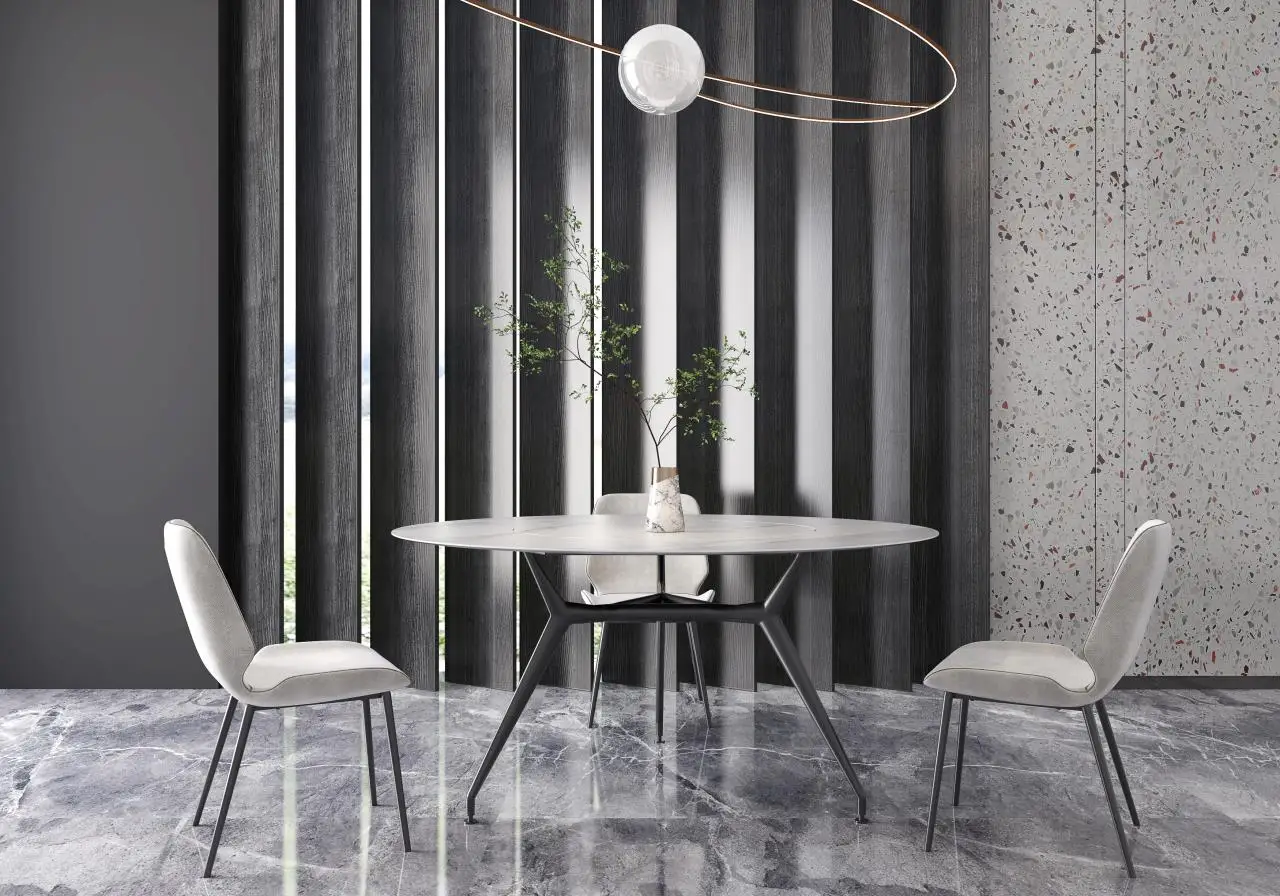 BK CIANDRE round extendable marble dining table set 8 seater for dinner