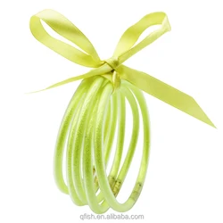 5 Pieces Sets Silicone Plastic Bling Stackable Multilayer Wristband Bangle Glitter Filled Jelly Bangle Bracelets