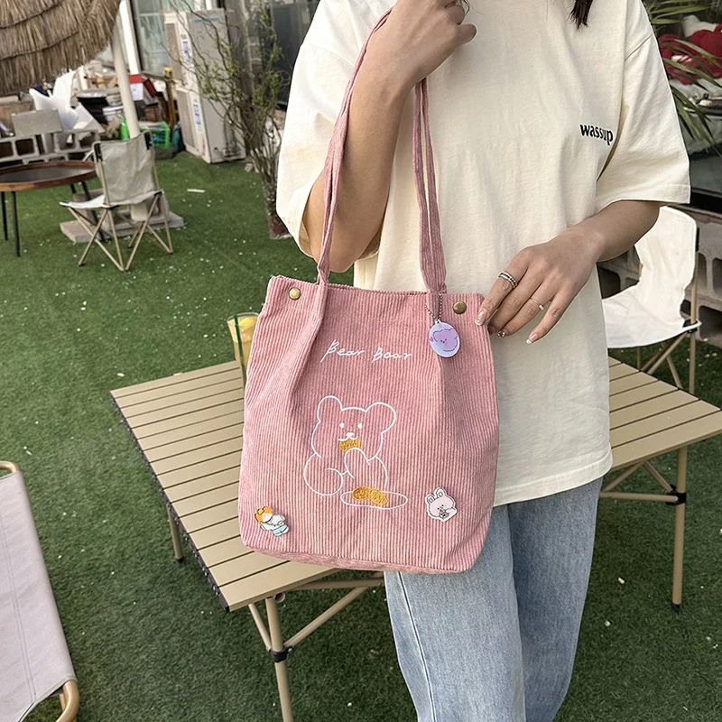 Wholesale New Trend Fashion Button Shoulder Custom Women Corduroy Tote Bag