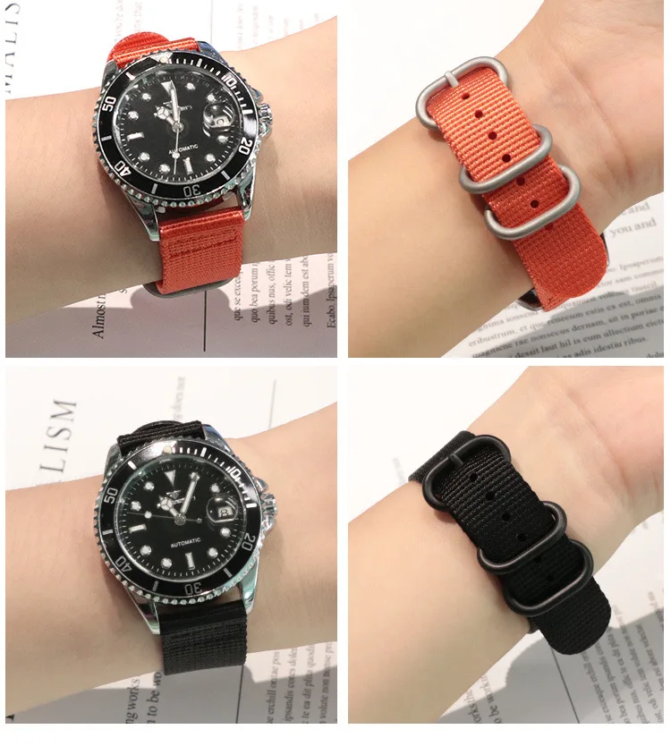 Customize 18 20 22 24mm Many Colors 2-piece Bracelet Stripe Webbing Fabric Woven Nylon Wrist Watch Band Strap Wholesale 3 Rings
