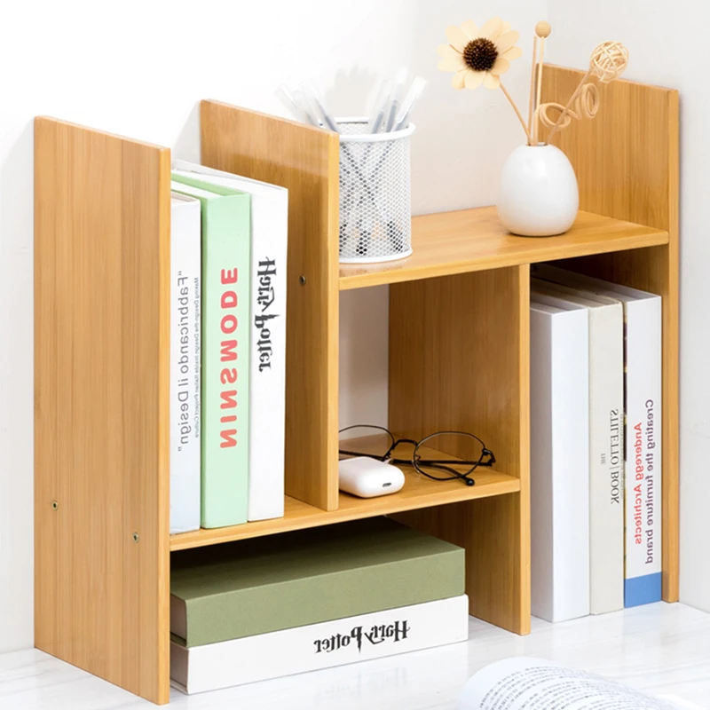 Hot Sales Bamboo Desktop Book Shelf Simple Adjustable Kids Storage Book Shelf Wooden Bookcase