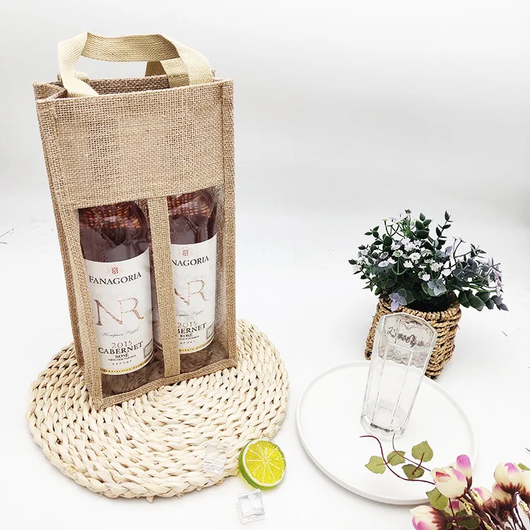 
Reusable Gold Glitter Gift Bottle Burlap Goodies Wine Bag With Handle 