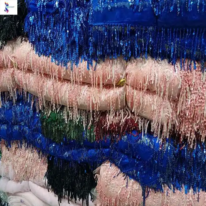 Top quality luxury gold net beaded lace sequin fabric lace french  sequined lace embroidery stock fabric