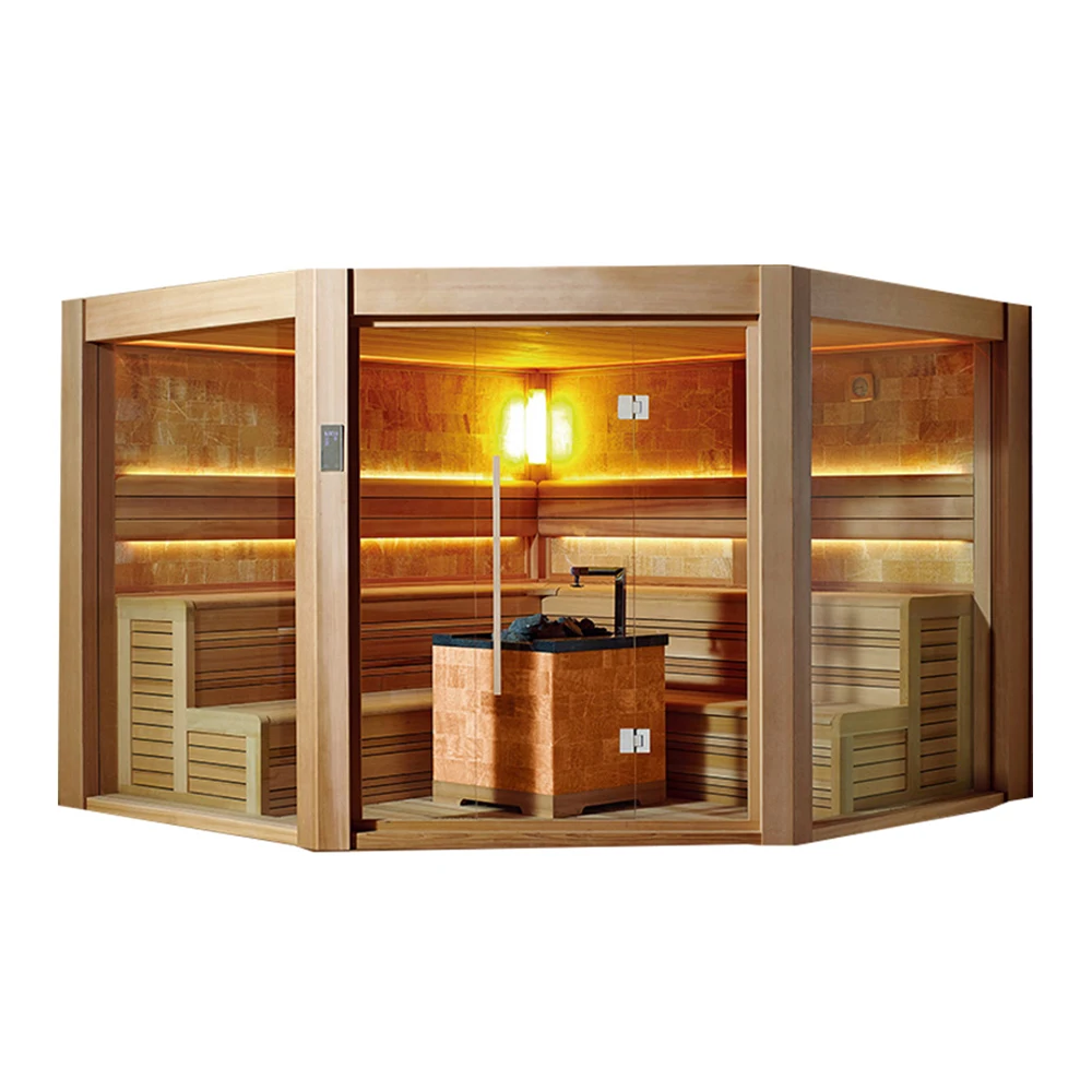 2500mm 3000mm high quality residential home personal finnish 6 person big infrared wood dry family sauna bath sauna corner