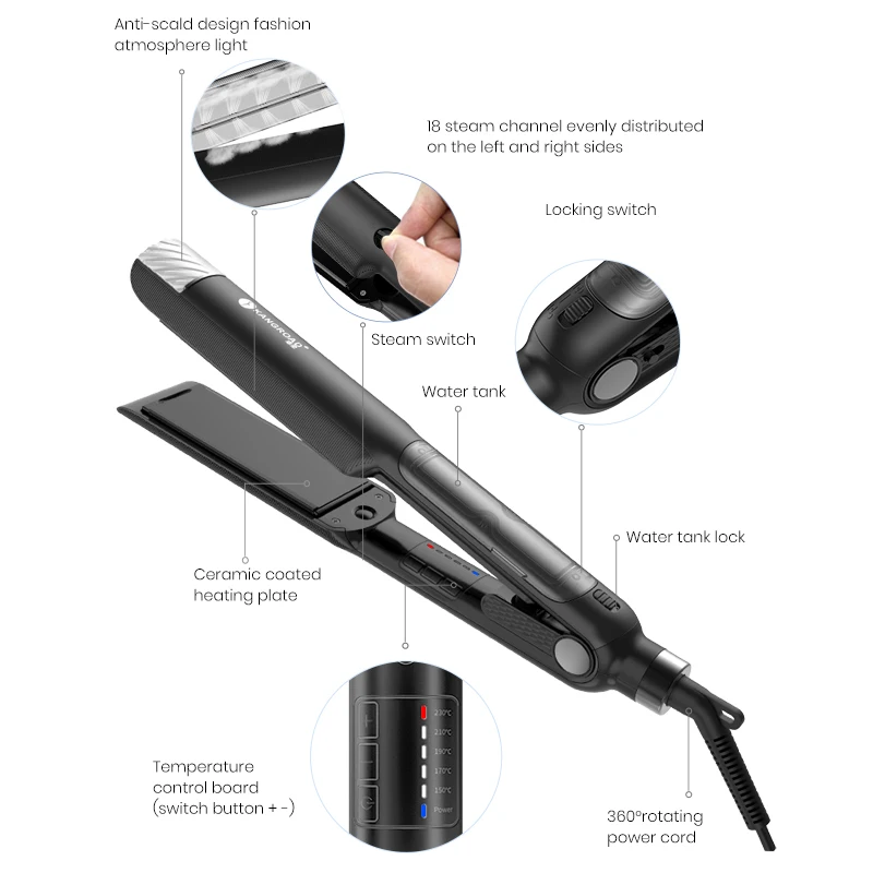 Professional Steam Hair Straightener Titanium Ceramic Coated Flat Iron portable private label hair straightener electronic