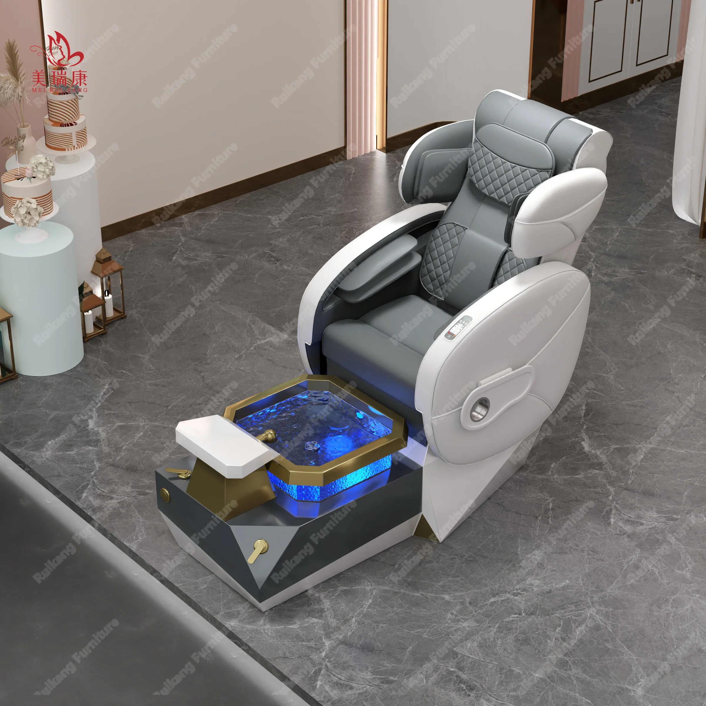 Modern Luxury Beauty Salon Furniture Pipeless Whirlpool Discharge Pump Foot Spa Massage Manicure Pedicure Chair For Nail Salon