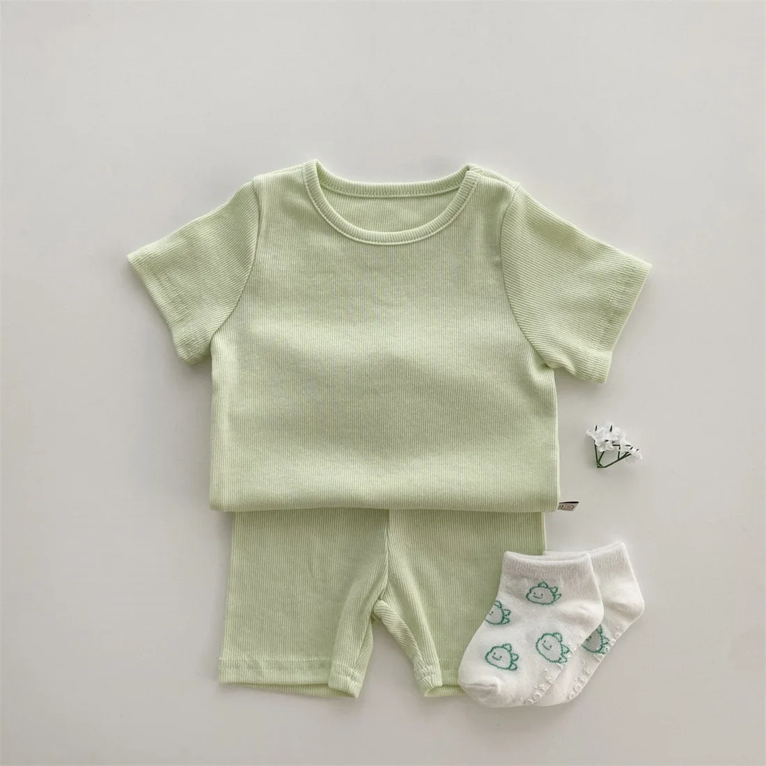 summer fashion candy color ribbed set vacation outfits solid color girls clothing sets