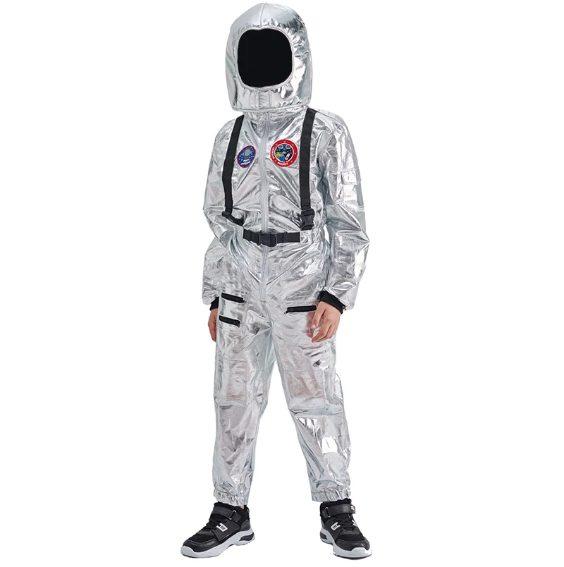 
Silver Spaceman Jumpsuit Boys Astronaut Costume For Kids Halloween Cosplay Children Pilot Carnival Party Fancy Dress 