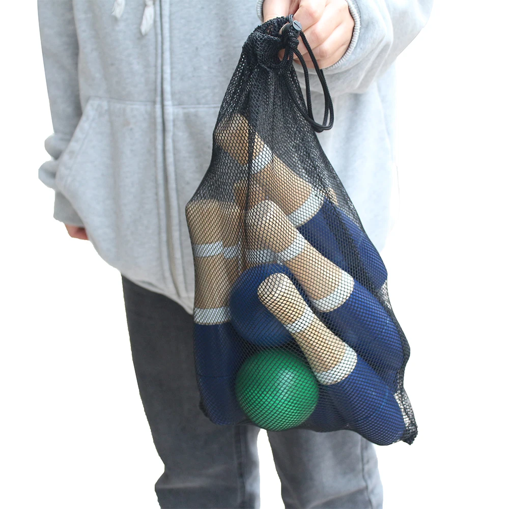 Wooden Lawn Bowling Set Backyard Bowling Pins Outdoor Indoor Family Game for Kids Teens 10 Wooden Pins 2 Balls Drawstring Bag