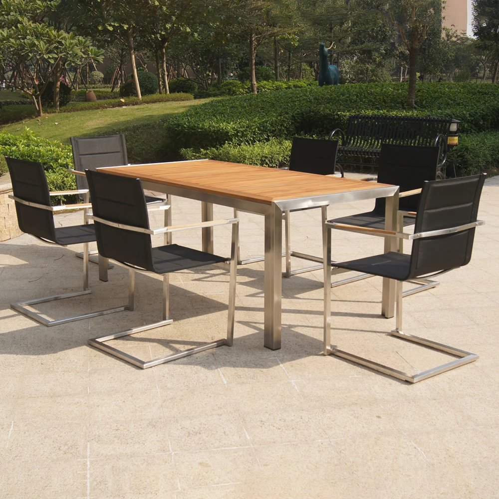 wholesale all weather outdoor garden furniture with sling swing chair and teak wood table