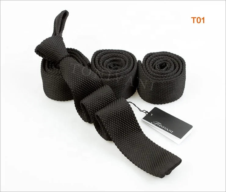 Custom Fashion Plain Polyester Knitted Skinny Ties For Young Men Student Necktie