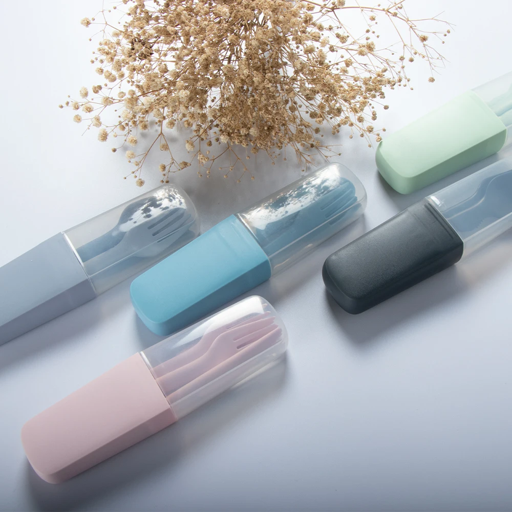 Reusable Biodegradable Plastic Camping Utensil  Fork Travel Cutlery Set With Case