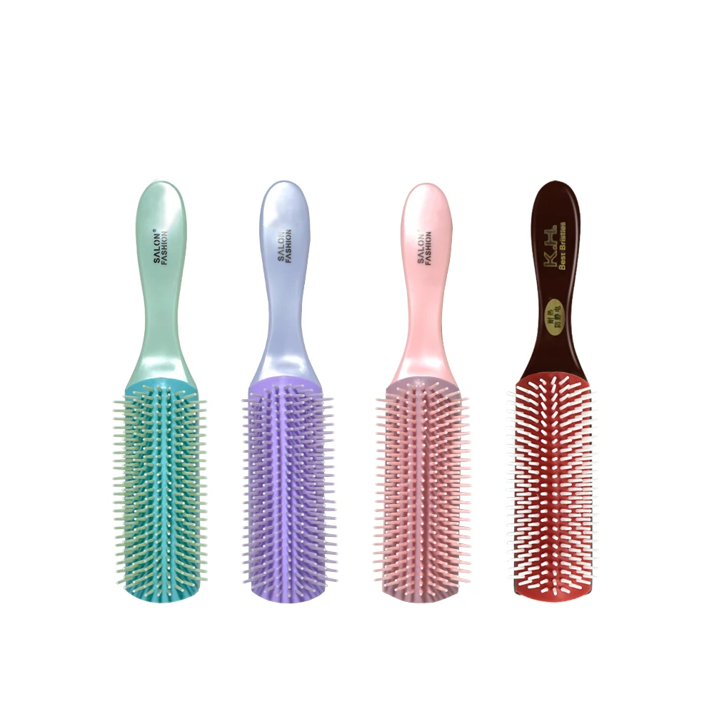 Кисть для волос KHlina из пластика и дерева с логотипом под заказ, расческа для волос для парикмахерской, 9 рядов, расческа для волос для женщин и мужчин