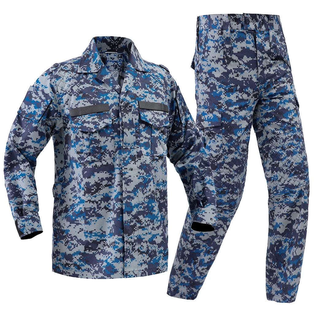 Custom Blue Digital Camo Tactical Uniform Set for Malaysian Air Security Departments Durable Jacket and Pants for Field Use