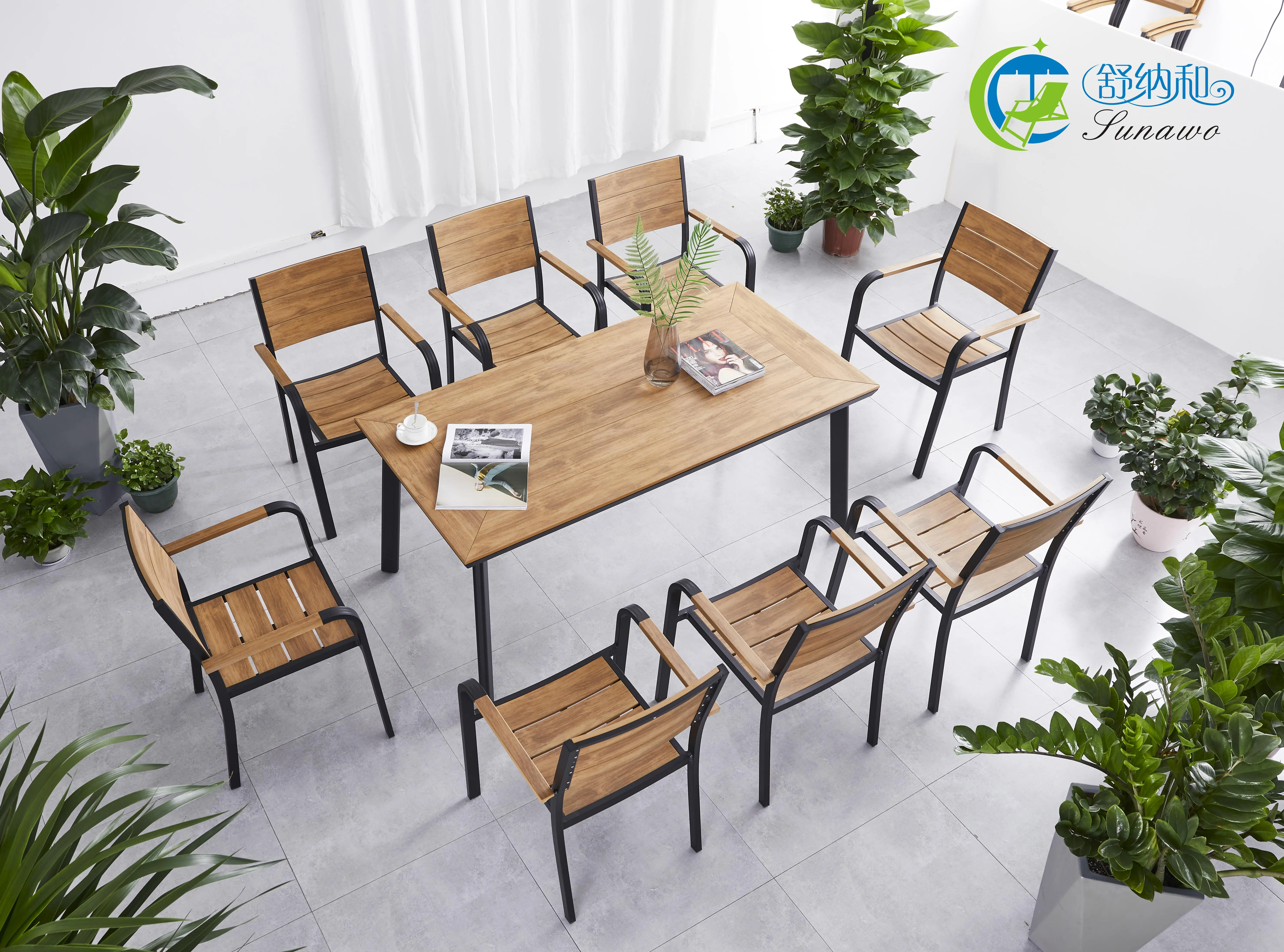 Neptune Plastic Wood Chair with Plastic Wood Table Outdoor Furniture Set