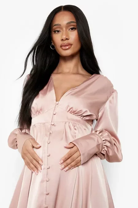 2022 wholesale new maternity occasion stain button midi dress maternity dress