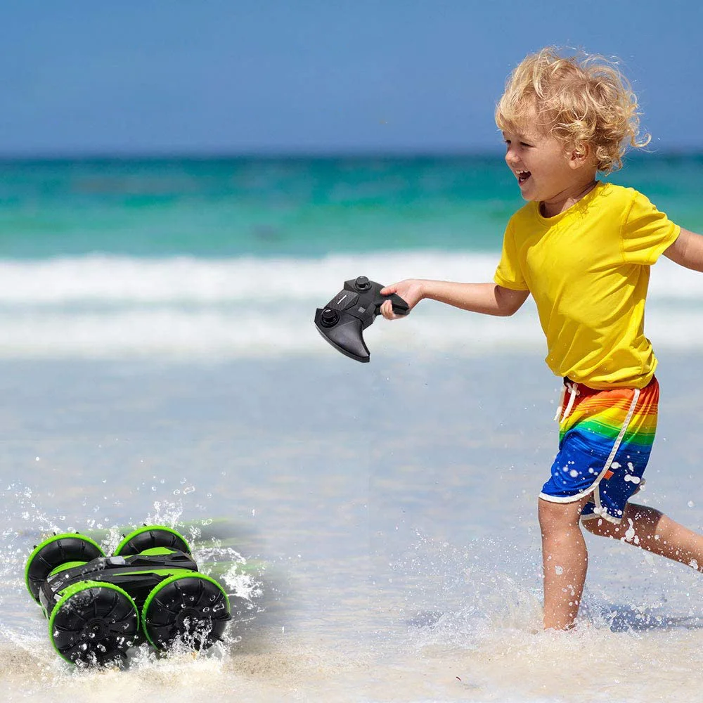 New 4WD 2.4Ghz Rotating 360 Waterproof Stunt Vehicle Amphibious Car Kids Rolling Remote Control Toy Car