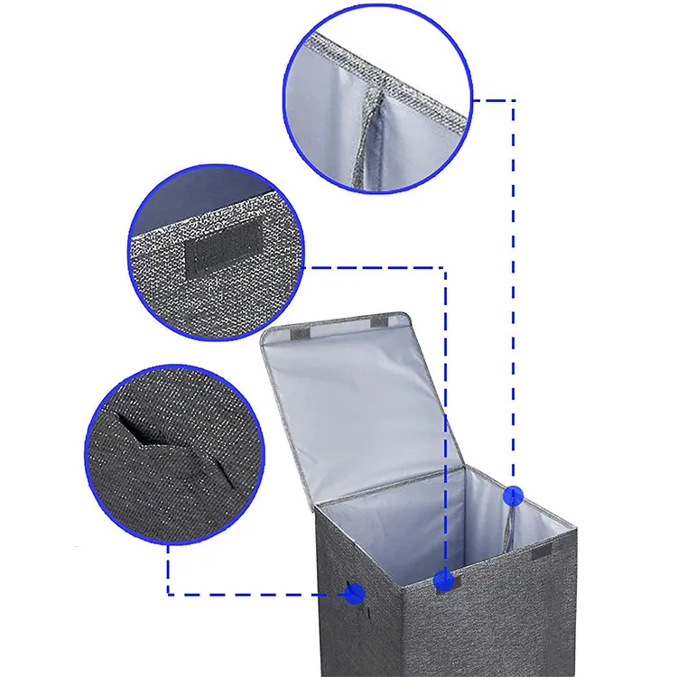 Free Sample Wholesale Removable divider Bag Design Collapsible Oxford Laundry Basket Foldable With lid