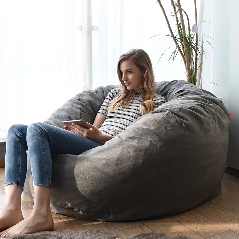 YUNJIN Large Size Beanbag Sofa Furniture Living Room Chairs Leisure Style Velvet Giant Seat Bean Bag Dark Grey XXL